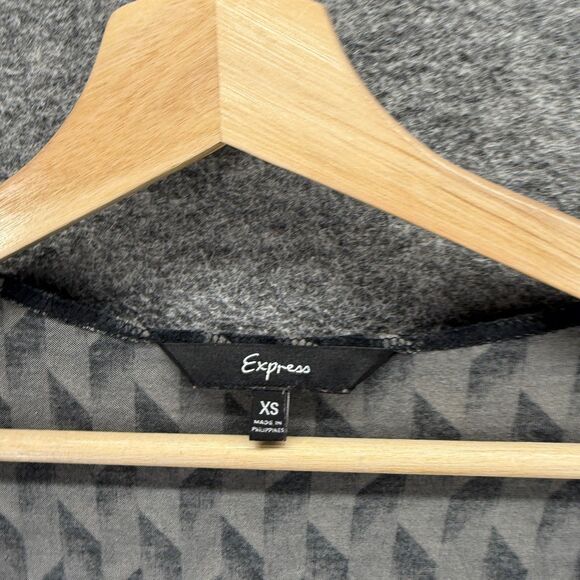 Express Wrap Dress Women XS Gray Geometric Midi Tasseled Tie Up V-Neck Casual - Picture 3 of 7